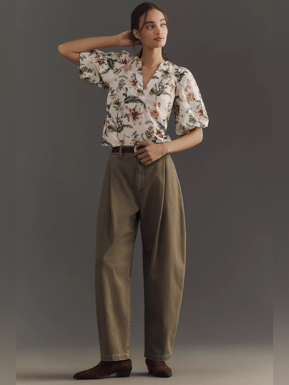 By Anthropologie V-Neck Puff-Sleeve Popover Blouse